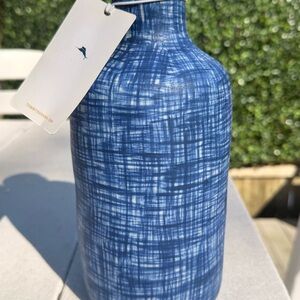 The Room & Bloom Lively Tommy Bahama Coastal Blue Crosshatch Ceramic Vase